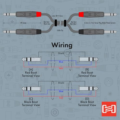Hosa HSS-001.5X2 프로 스테레오 인터커넥트, 듀얼 REAN 0.6cm(1/4인치) TRS to Same, 4.8m(1.5피트) - size: 1.5피트