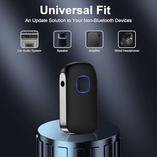 Car Bluetooth Receiver 3.5mm AUX for iPhone 17e 17 Pro Max/16 Plus Pro 15 | Bluetooth Car Adapter Portable, Wireless Audio Receiver for Home Stereo/Wired Headphones,Hands-Free Call,16H Battery Life