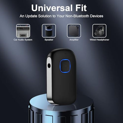 Car Bluetooth Receiver 3.5mm AUX for iPhone 17e 17 Pro Max/16 Plus Pro 15 | Bluetooth Car Adapter Portable, Wireless Audio Receiver for Home Stereo/Wired Headphones,Hands-Free Call,16H Battery Life