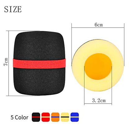 Alnicov 5 Pack Thick Handheld Microphone Windscreen Sponge Cover in Black,Blue,Orange,Yellow,Red