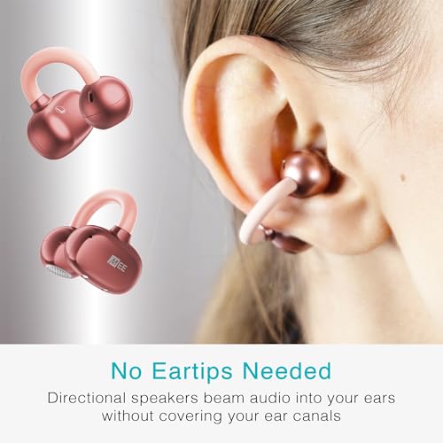 MEE audio Pebbles Air Open Ear True Wireless Earbuds - Bluetooth 5.3 Lightweight Earclip Headphones with Headset Microphone & Call Noise Reduction for Gym/Workouts/Sports and Gaming (Rose Gold/Pink) - color: Rose Gold