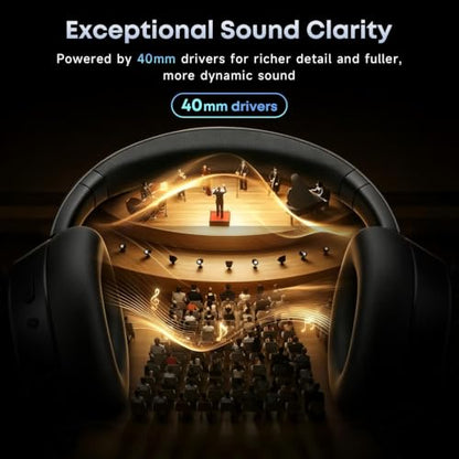 Hybrid Active Noise Cancelling Bluetooth Headphones Wireless Headphones | Over Ear, 120H Playtime, Hi-Res Audio, Deep Bass, Memory Foam Ear Cups for Home Office Travel Foggy Black