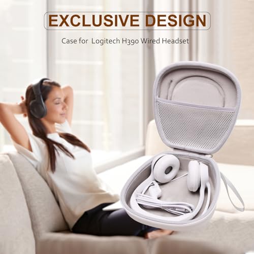 Case for Logitech H390/H391/Zone 301/H111/H570e Wired Headset White | Hard Carrying Travel Wired Headset Case for Logitech H390/H391/Zone 301/H111/H570e & JIAMQISHI/Poly Blackwire 3220/AOC - color: White