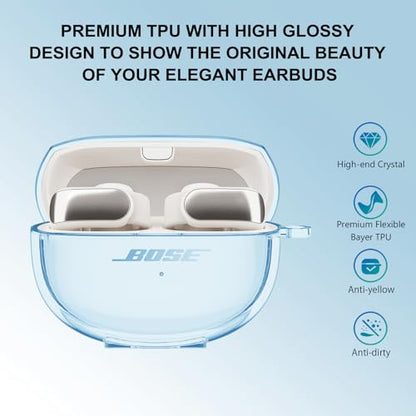 Aircawin for Bose Ultra Open Earbuds Case Clear 2024,Full Protective Shockproof Soft Transparent TPU Cover for Bose Open Ear Wireless Earbud Headphone Accessories with Carabiner and Cleaning Pen-Blue - color: Clear Blue