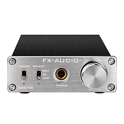 FX-Audio DAC-X6 Mini HiFi 2.0 Digital Audio Decoder DAC Input USB/Coaxial/Optical Output RCA/Headphone Amp 24Bit/96KHz DC12V(Silver) - color: Sliver