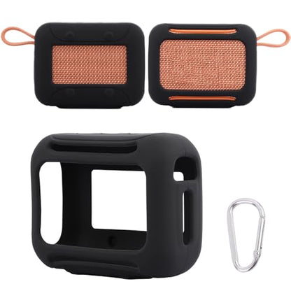 Silicone Case for JBL Go 5, Soft Skin Cover Portable Bluetooth Speaker Protective Sleeve, Anti-Scratch Shockproof Anti-Drop Shell Guard Protector with Carabiner (Black) - color: black