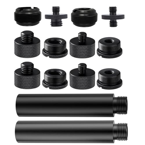 14 Pack Microphone Stand Adapter AluminumAlloy with Extension Tube,3/8 to 5/8 and 1/4 Threaded Screw Mount for Mic Boom Arm,Camera Tripod,Camera Stand Arm,Fill Light,Projector Support Bracket(Black)