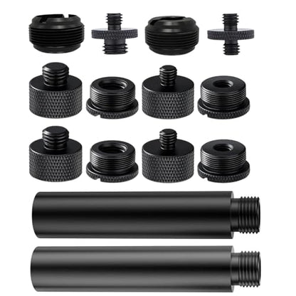 14 Pack Microphone Stand Adapter AluminumAlloy with Extension Tube,3/8 to 5/8 and 1/4 Threaded Screw Mount for Mic Boom Arm,Camera Tripod,Camera Stand Arm,Fill Light,Projector Support Bracket(Black)