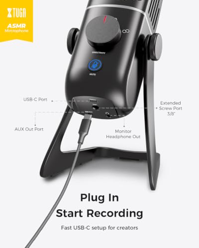 XTUGA X-4 Creators Condenser Microphone,Metal ASMR Microphone,Streaming Mic | 4-Pattern Pickup,Plug & Play,Zero-Latency,48kHz/16bit,Desktop Gaming Microphone for PC,Streaming,Podcast,Studio Recording