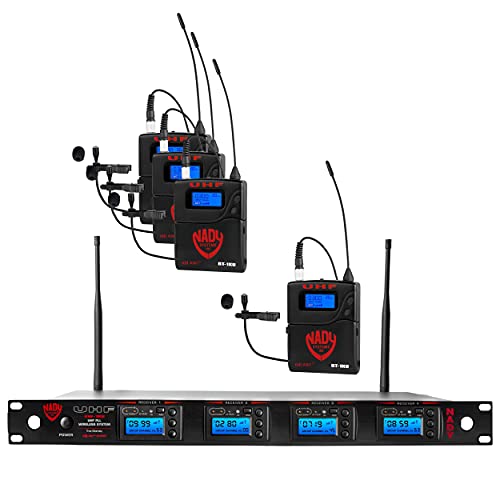 Nady 4W-1KU LT Quad True Diversity 1000-Channel Professional UHF Wireless System with 4 Lapel/lavalier Microphones – AutoScan – Automatic Transmitter Pairing – True Diversity – All Metal Construction - size: Quad Transmitter, style: Lavalier Microphone Sy