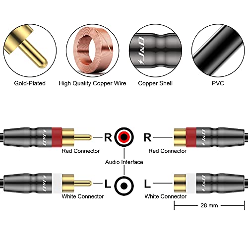 J&D 2 RCA Extension Cable Male to Female, Copper Shell Gold-Plated 2RCA Male to 2RCA Female Cable Stereo Audio Extender Cord Adapter, 3 Feet - size: 3 Feet