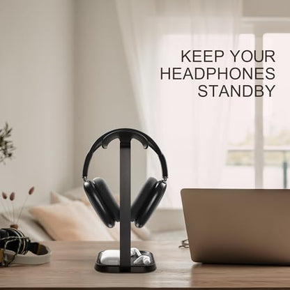 Headphone Stand, Curved Headset Stand with Storage Tray, Gaming Headset Holder for AirPods Max, AirPods Max 2, AirPods, AirPods Pro, Beats, Bose, Sony and More (Black) - color: Black