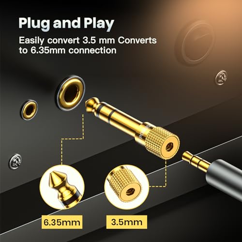 6.35mm 1/4 Male to 3.5mm 1/8 Female Headphone Jack Adapter 2 Pack | 24K Gold-Plated, 3.5mm to 1/4 Adapter Stereo, Aux Jack Converter for Speaker Digital Piano Drums Guitar Amplifier - size: 2 PACK