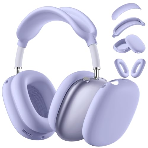 Lerobo Ear Covers for AirPods Max, Soft Silicone Earcup Case/Anti-Scratch Earpad Cover/Headband Cover, Soft Silicone Accessories Protective Cover for Apple AirPod Max 2024/2020, Lightpurple - color: LightPurple