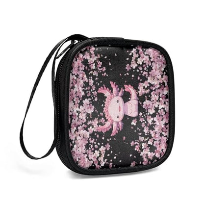Axolotl Cherry Blossom Headphone Case Square Earbud Organizer Portable Bluetooth Headset Case with Handle for Girls Boys Men Women - color: Axolotl Cherry Blossom