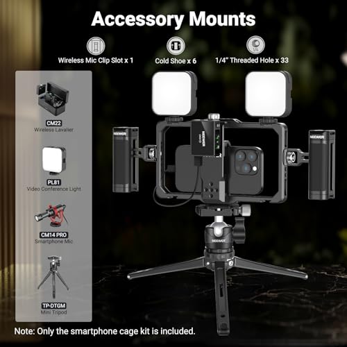 NEEWER Upgraded Phone Rig Vlogging Kit, Video Stabilizer with Dual Handle, Wireless Mic Clip Slot for TikTok YouTube, Compatible with SmallRig iPhone 17 Pro Max 16 16e 15 Galaxy S25 Ultra, PA009 - style: PA009