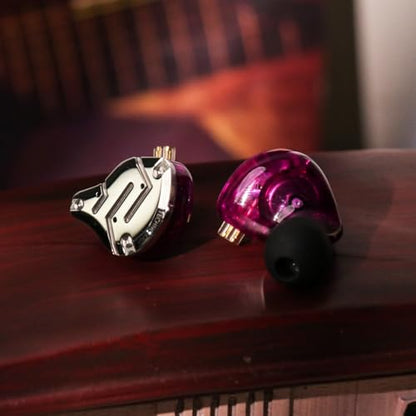 Linsoul KZ ZS10 Pro, 4BA+1DD 5 Driver in Ear Monitor, HiFi Wired Earbuds, Gaming Earbuds, Hybrid IEM Earphones with Stainless Steel Faceplate, Detachable Cable for Musician (with Mic, Purple) - color: Purple, style: With Mic