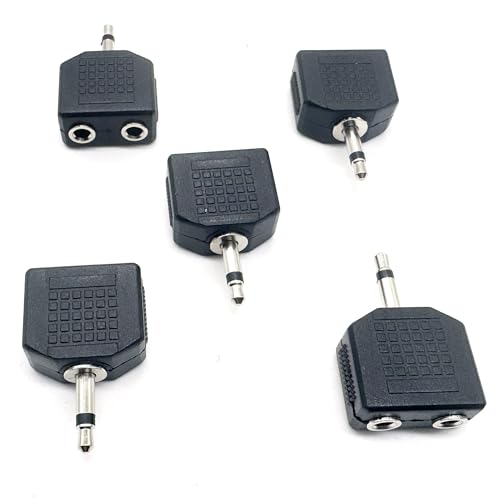 5pcs 3.5mm 1/8 Inch 1/8” Mono TS Male to Dual 2 Port 3.5mm Female Mono Audio Y Splitter Microphone Headphone Adapter Connector Converter