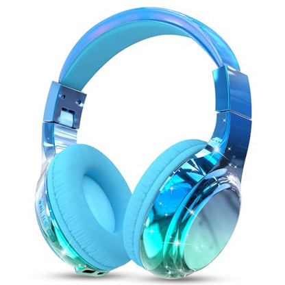QearFun Kids Bluetooth Headphones, 60H Playtime, 74/85/94dB Volume Limit | For school, tablet, travel, kids wireless headphones feature HD mic, fast charging, foldable design, boys girls, wired mode - color: Blue