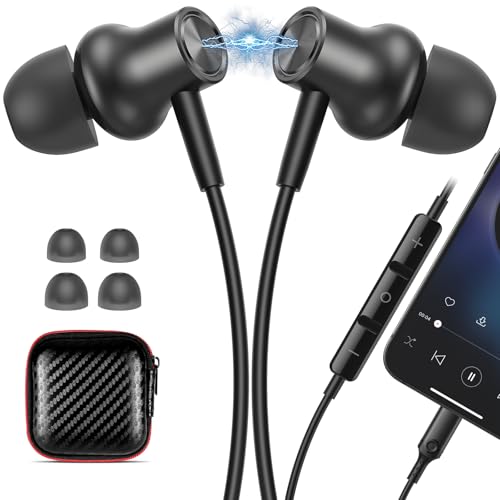 ACANDYA MFi-Certified Wired Headphones for Apple iPhone 14 13 Pro Gunmetal | Lighting Earbuds for iPhone 12 Pro 11 XS Max XS SE 7 8 Plus Earphones Built-in Microphone Volume Control Magnetic Headsets - color: Gunmetal