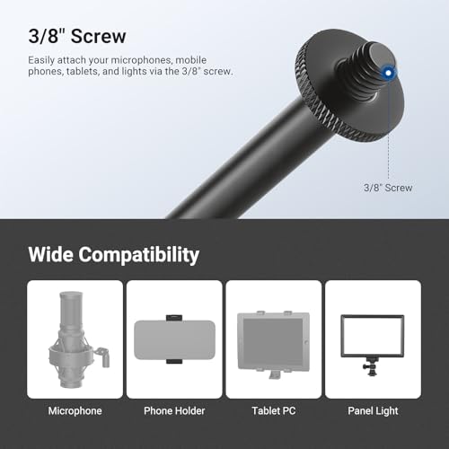 NEEWER Microphone Boom Arm for Mic Stand, Aluminum Compact Lightweight Portable Telescopic Extension Pole, 1/4" Screw & 3/8" Spigot for Universal Mics Adapter Mount Accessories, Max Load 3.3 lb, MS041 - style: MS041