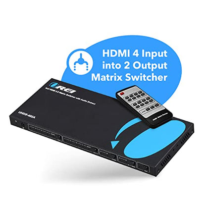 OREI 4x2 HDMI Matrix Switch 4K with Audio Extraction, ARC, EDID, Downscale