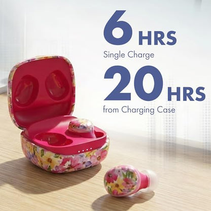 Groovz Go Essential True Wireless Earbuds with Charging Case - Up to 26 Hrs Battery Life - Designed & Engineered in the USA - Sweat-Resistant Bluetooth Earbuds with Built-in Microphone (Floral) - color: Floral