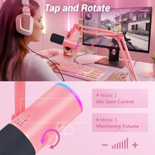 TONOR Dynamic Gaming Microphone XLR/USB Mic with AI Noise Cancellation - color: Pink