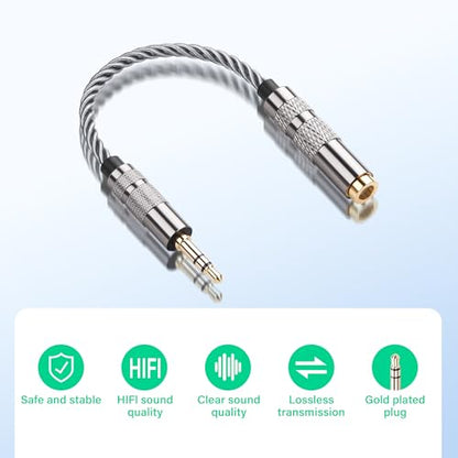 SinLoon 4.4mm Female to 3.5mm TRS Male Audio Adapter Cable, Gold Plated OFC Braided Converter, Balanced to Unbalanced for HiFi DAP Headphone Amplifier (Cool Grey)