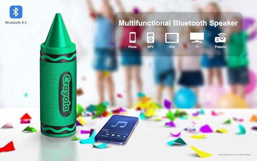 Crayola Kids Crayon Speakers Bluetooth, Portable Bluetooth Speakers | 20W Peak Power HD Sound, Mini Bluetooth Speaker Wireless with TWS Pairing BT 5.3, FM Radio Home/Party/Outdoor/Travel - color: Green