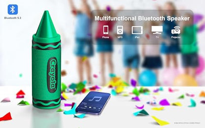 Crayola Kids Crayon Speakers Bluetooth, Portable Bluetooth Speakers | 20W Peak Power HD Sound, Mini Bluetooth Speaker Wireless with TWS Pairing BT 5.3, FM Radio Home/Party/Outdoor/Travel - color: Green