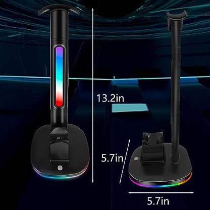 PS4 Controller Charger with RGB Headphone Stand, JDGPOKOO PS4 Controller Charger Dock Station with 2 USB Charging Ports, Headset Stand for PlayStation 4 Charging Station, Black