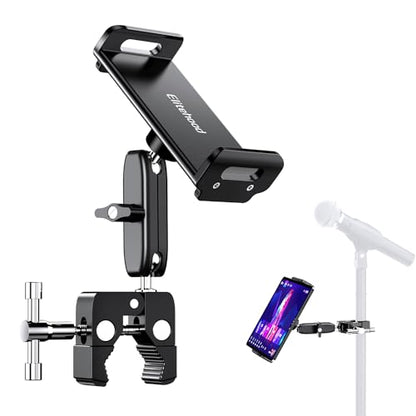 elitehood Universal iPad Mount Clamp, Metal Clip On Tablet Holder for Mic | Dual Adjustable Ball Head, Aluminum iPad Holder for Mic Stand, iPad Pole Mount for Drum Mic Yoke Boat Wheelchair Stroller - size: 6in - Dual Ball Joint
