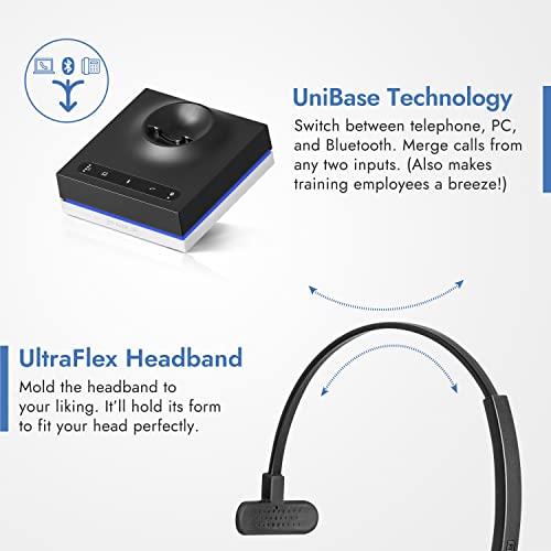 Leitner LH670 3-in-1 Wireless Office Headset with Mic – Wireless DECT Headset for Office Phone, Computer and Cell Phone – 5 Year Warranty – Single-Ear | Single-ear, over-the-head, DECT-not Bluetooth, office phone, computer, cell, Cisco, Yealink, Polycom,