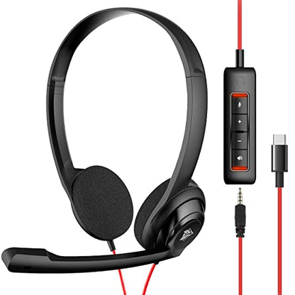 NUBWO HW02 USB C/3.5mm Headset with Mic for Laptop, Phone,Headphones with Noise Cancelling Microphone for Computer, On-Ear Wired Office Call Center Headset for Boom SkypeWebinars, in-line Control | Headphones with Microphone for Computer, Laptop, Phone, O