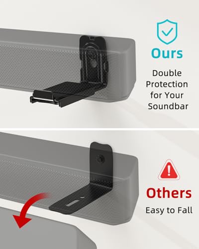 HCMOUNTING Soundbar Mount Under TV, Depth Adjustable 3.7”-6.3”, Hold 33lbs | Sound Bar Mounts for Samsung, Bose, Vizio, Sony, Sonos and More, All-round Soft Pads Reduce Vibration and Scratching, Black