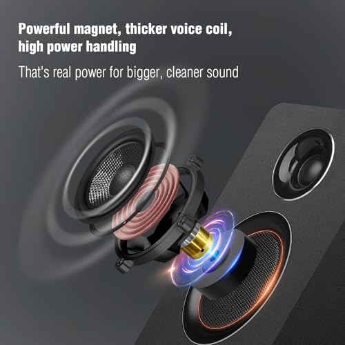 Computer Speakers, Bluetooth 5.3, USB-C, AUX/RCA, 3-Inch Woofer, Black | A 3-inch carbon fiber woofer and 1-inch silk dome tweeter in wood cabinets. For PCs, turntables, TVs, gaming and music. - color: Black