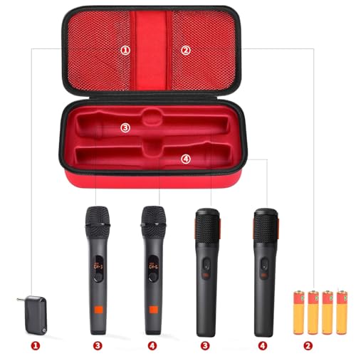 Wireless Microphone Case Compatible with JBL Wireless Two Microphone System, Handheld Dual Mic Travel Bag for Singing or Karaoke for Receivers, Adapters, AA Batteries - color: Red