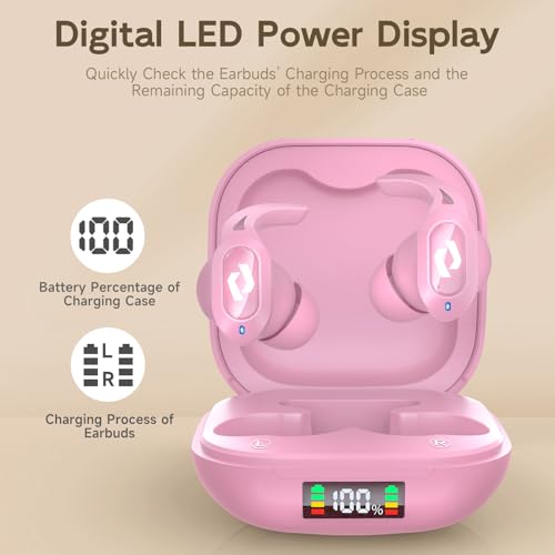 Wireless Ear buds Bluetooth Earbuds Stereo Bass Built in Mic Headphones LED | Power Display Waterproof Wireless Charging Case 64H Playback for iPhone Android Phones Computer Sports Gaming Workout Running - color: Pink