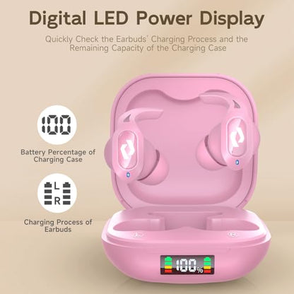 Wireless Ear buds Bluetooth Earbuds Stereo Bass Built in Mic Headphones LED | Power Display Waterproof Wireless Charging Case 64H Playback for iPhone Android Phones Computer Sports Gaming Workout Running - color: Pink