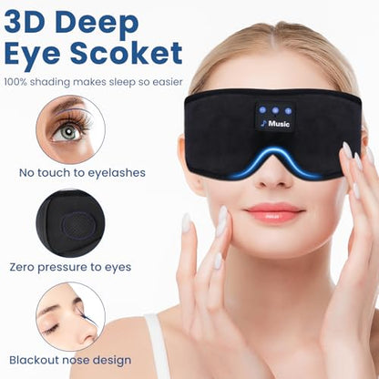 3D Sleep Mask with Bluetooth Headphones, Sleeping Headphones for Side Sleepers, Wireless Music Eye Mask with Ultra-Thin Stereo Speakers for Men, Women