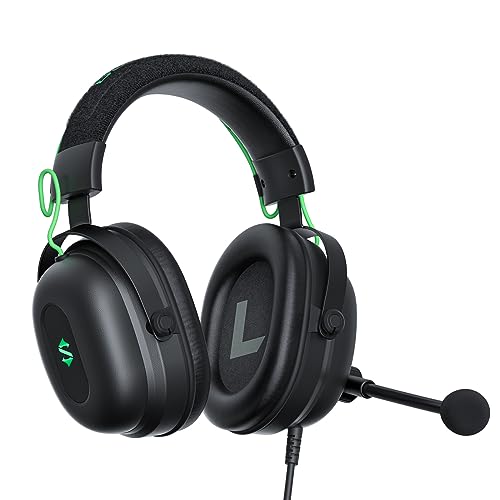 Black Shark Gaming Headset with Noise Canceling Cardioid Mic, Over-Ear Headphones for PC, PS4, PS5, Xbox, Switch, 50mm Dynamic Drivers & LED Light