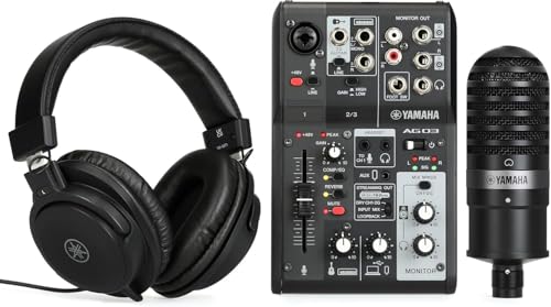 Yamaha AG03MK2 Black Live Streaming Kit with mixer/USB interface, condenser microphone, headphones and mic cable - color: Black, style: Live Stream Pack