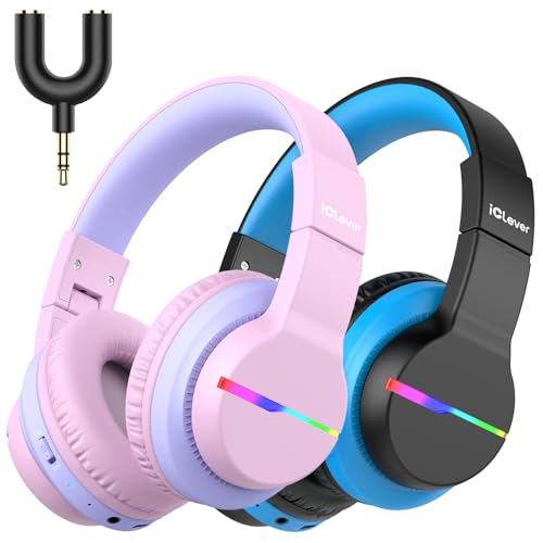 iClever BTH12 Kids Bluetooth Headphones 85H Playtime with LED Lights Travel - color: Pink&Black