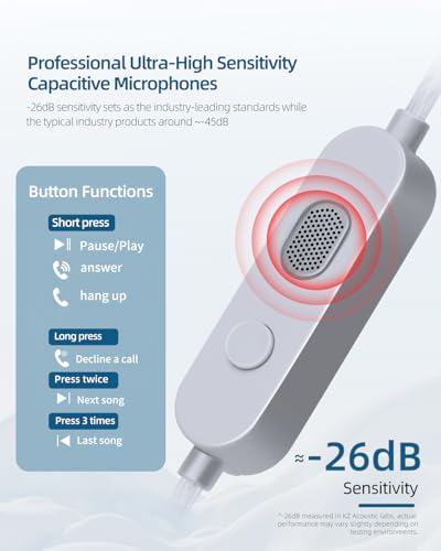 KZ Duet 유선 이어버드, 듀얼 다이나믹 인이어 헤드폰, 마이크 3.5mm 잭 포함 | 소음 차단, 인체 공학적 맞춤형 핏, USB C - 3.5mm 어댑터, 음악, 전화 통화 및 여행용 4EQ 내장 DSP - color: DSP 마이크, style: 화이트