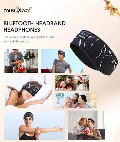 MUSICOZY Bluetooth 5.4 Sleep Headphones Headband Sports Wireless Audio | Earbuds 2 in 1 Design with Breathable Stretch Fabric, HD Stereo Sound Speakers for Workout Yoga Running, Nighttime Sleep Use - color: Marbling Black