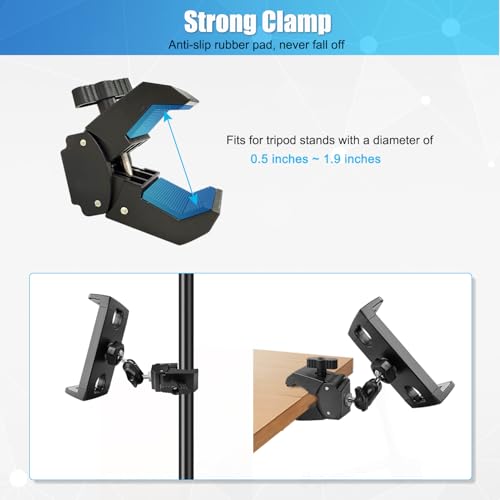 Mic Stand Tablet Holder, 360° Swivel iPad Mic Stand Holder Phone iPad Holder for Mic Stand/ Treadmill/ Spin Bike/ Peloton Exercise Bike Handlebar Mount, Fits 4-12.9" iPad, iPhone, Android Smartphones - size: 4 Inch Arm