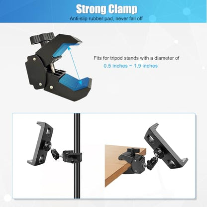 Mic Stand Tablet Holder, 360° Swivel iPad Mic Stand Holder Phone iPad Holder for Mic Stand/ Treadmill/ Spin Bike/ Peloton Exercise Bike Handlebar Mount, Fits 4-12.9" iPad, iPhone, Android Smartphones - size: 4 Inch Arm