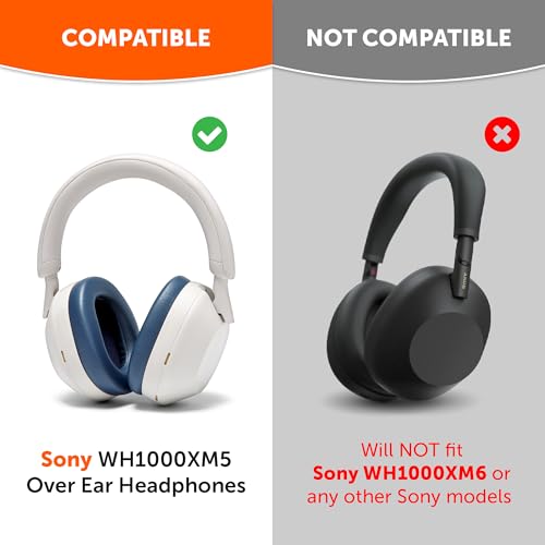 WC PadZ XM5 - Premium Replacement Earpads Compatible with Sony WH-1000XM5 | Made by Wicked Cushions | Soft PU Leather, Extra Thick, Noise-Isolating Memory Foam | Blue - color: Blue