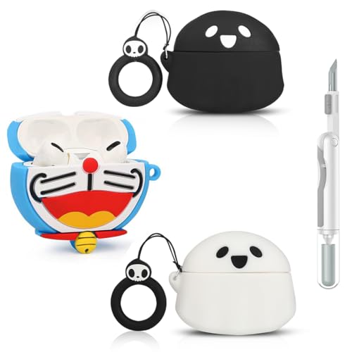 (3Pack+Cleaner Pen) Suublg Case for AirPods Pro 2nd/1st Generation Earbuds with Cleaning Pen Kits, Silicone Cute Cartoon Case Protective Shockproof Cover for AirPods Pro 1/2 - color: AM+GH+GH
